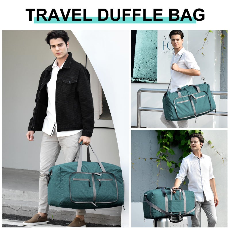 Dimayar 40L Travel Duffle Bag for Men Women - Foldable Duffel Bag with Shoes Compartment - Overnight Bags Waterproof & Tear Resistant(Green) - Image 5